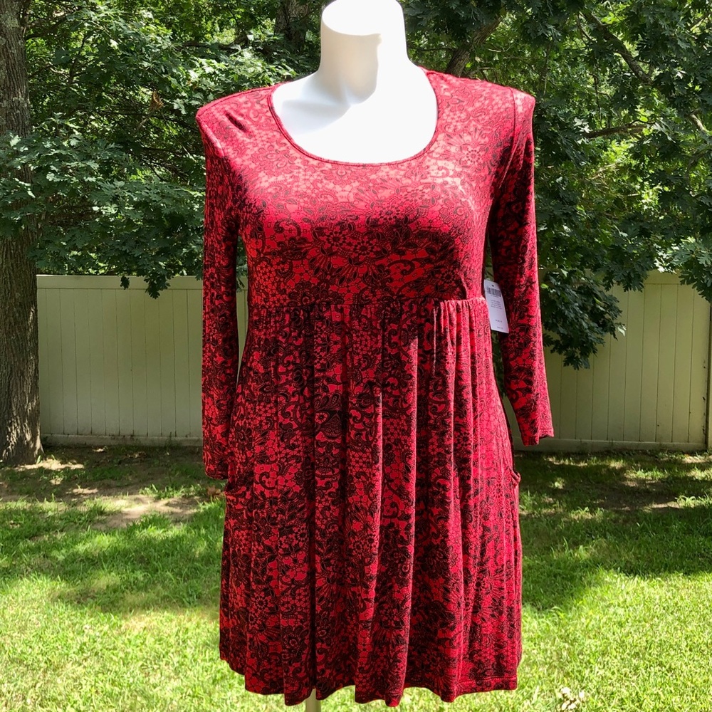 SOLD Soma, M, Soft Jersey Empire Waist Tunic w/Pockets OPULENT LAC RUBY, $55 NEW